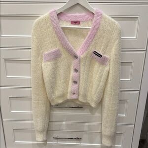 CHUU Cropped Knit Cardigan in Cream white Pink Size 00 Mohair-style /Faux mohair